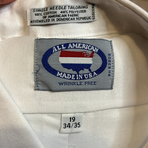 ALL AMERICAN MENS WRINKLE FREE LONG SLEEVE WHITE SHIRT 19 34/35 - Picture 5 of 12